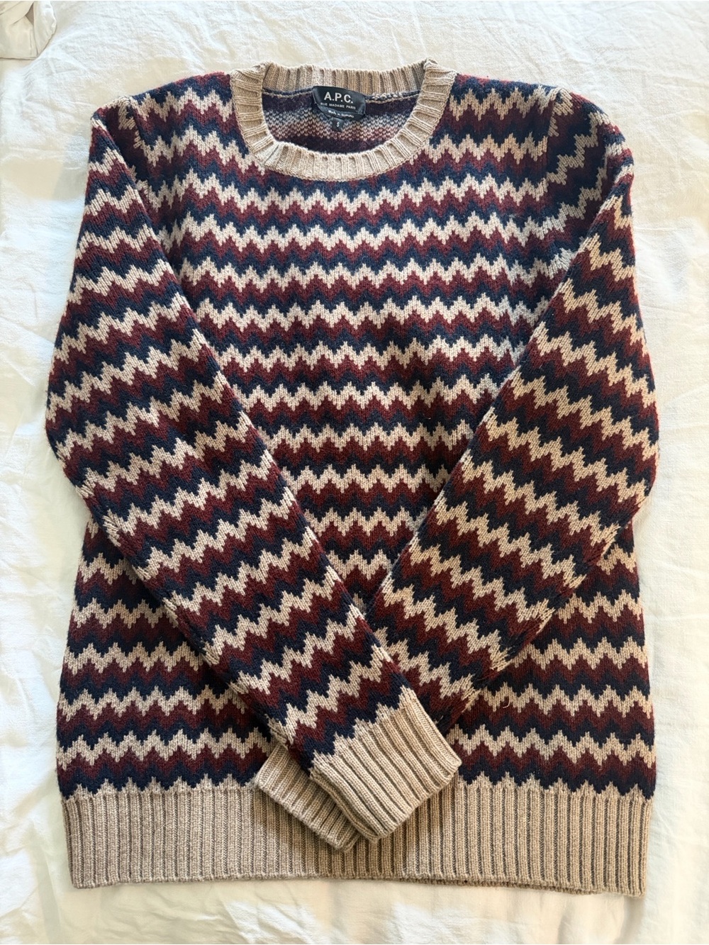 A.P.C. Geometric Wool Sweater in Brown & Cream Size Small Like New